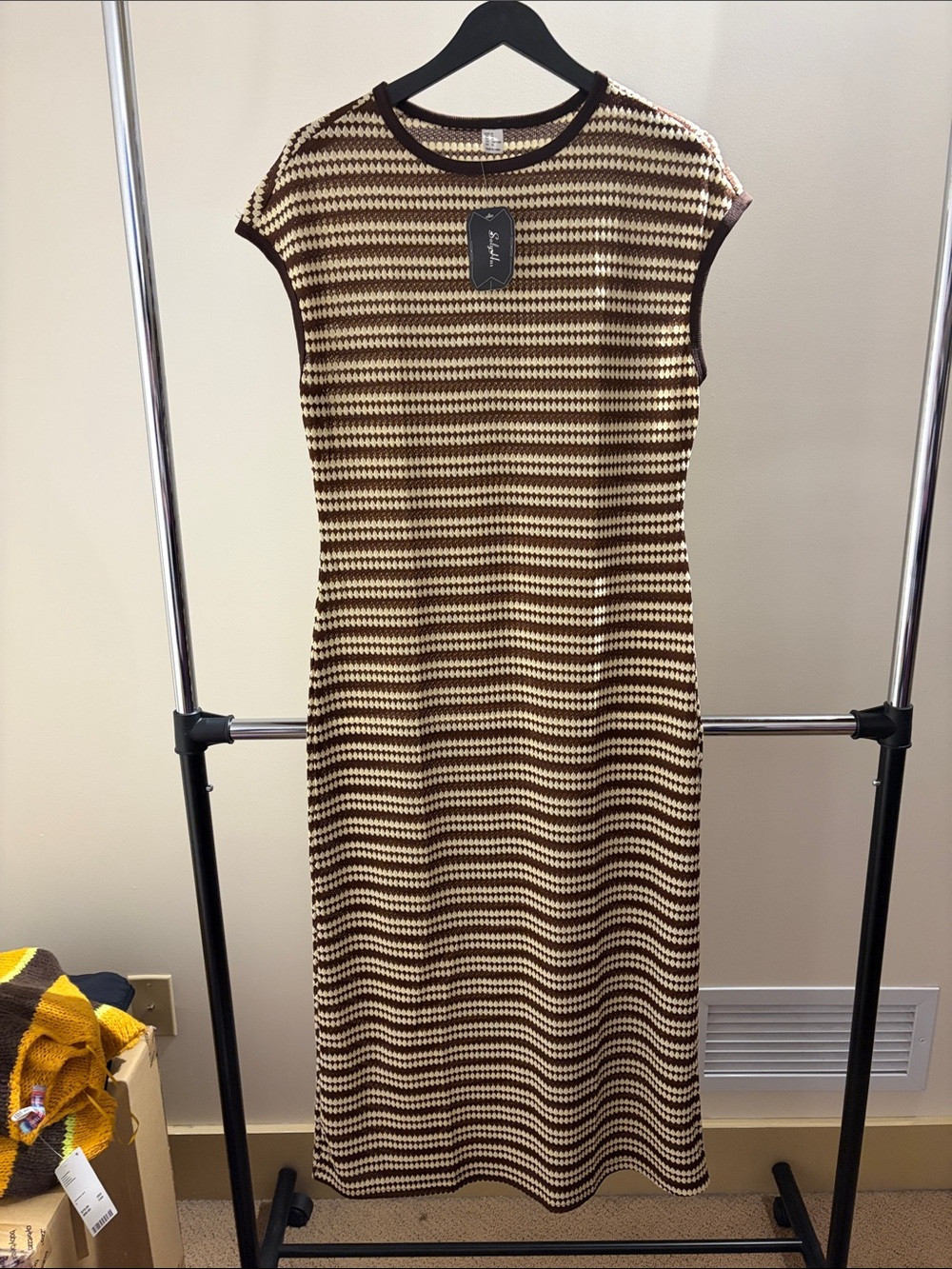 Striped Knit Maxi Dress in Brown and Cream